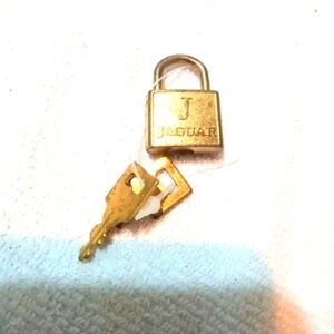 Vintage Lock Jaguar Luggage Pad Lock‎ Gold Tone Working 2 Keys Rare